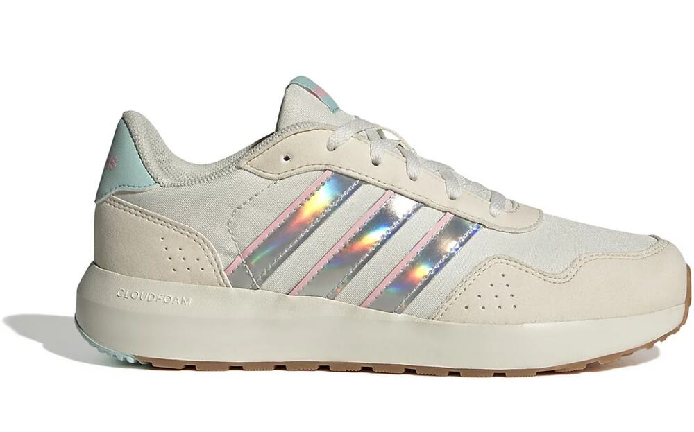 Adidas Run 60s Girls SZ 3.5 Iridescent Cream Sneakers Mint Pink Tennis Shoe